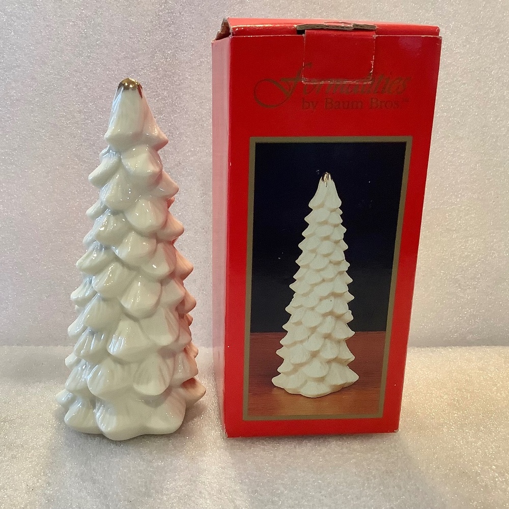 Vintage White Porcelain Christmas Tree with Gold Top Formalities by Baum Bros
